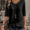 Women's Blue Asymmetrical Hem 3/4 Sleeve Top – Round Neck Pullover Blouse, Regular Fit, All-Season Casual