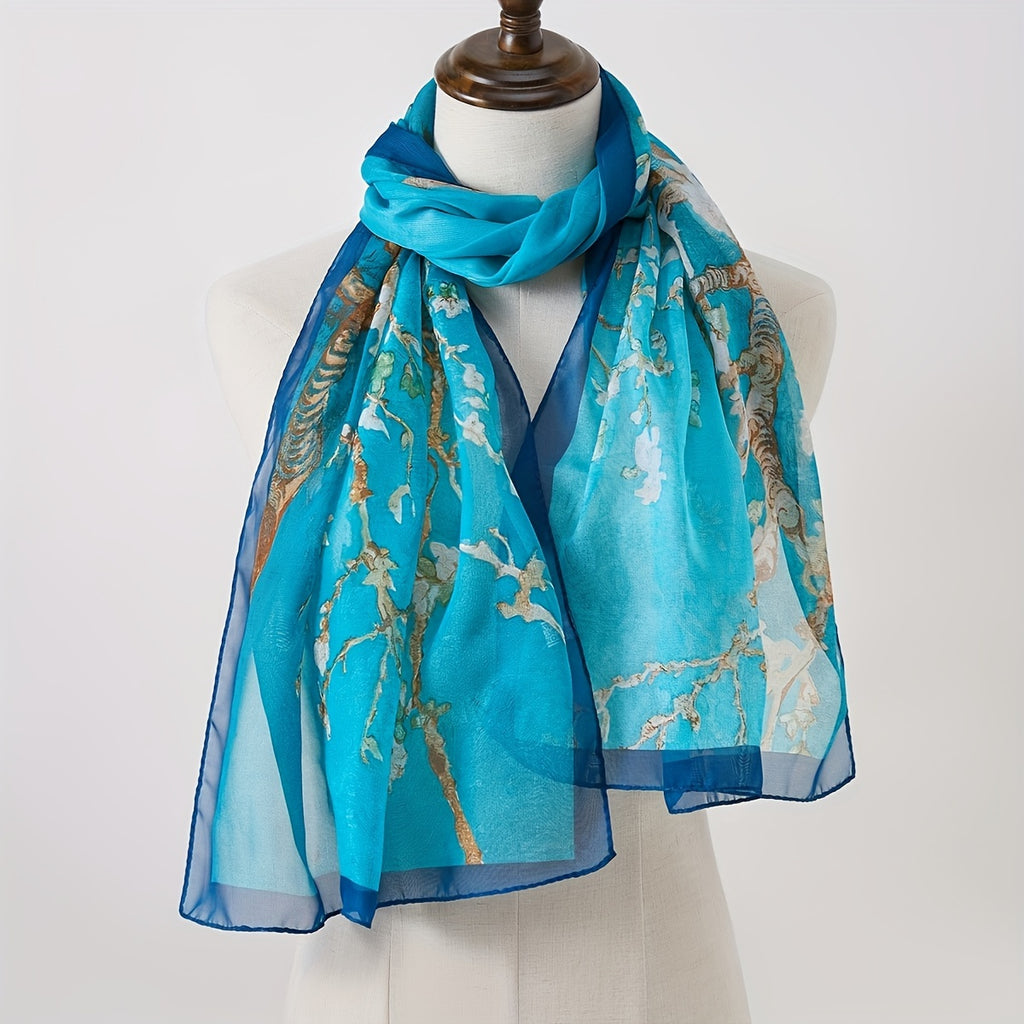 Boho Plum Floral Chiffon Scarf - Lightweight Sun-Protective Shawl & Beach Wrap