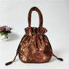 Elegant Floral Embroidered Drawstring Clutch – Cute Bucket Purse with Polyester Lining for Coins & Phone (Multiple Colors)