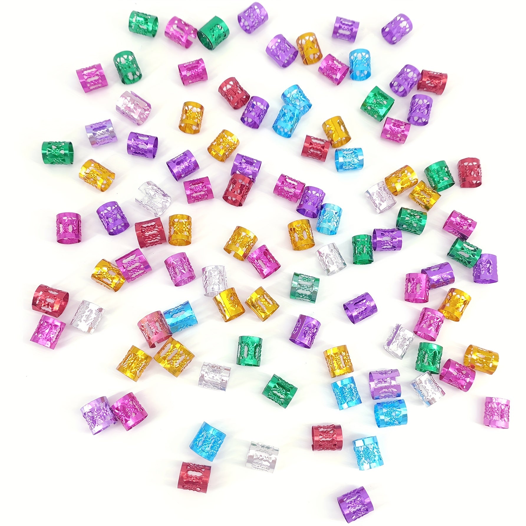 100-Pack Multicolor Adjustable Metal Hair Cuffs for Braids & Dreadlocks - Geometric Boho Hair Jewelry