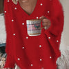 Plus Size V-Neck Sweater – Yellow Geometric Knit with Pearl Buttons & Fleece-Lined Cuffs, Asymmetrical Hem