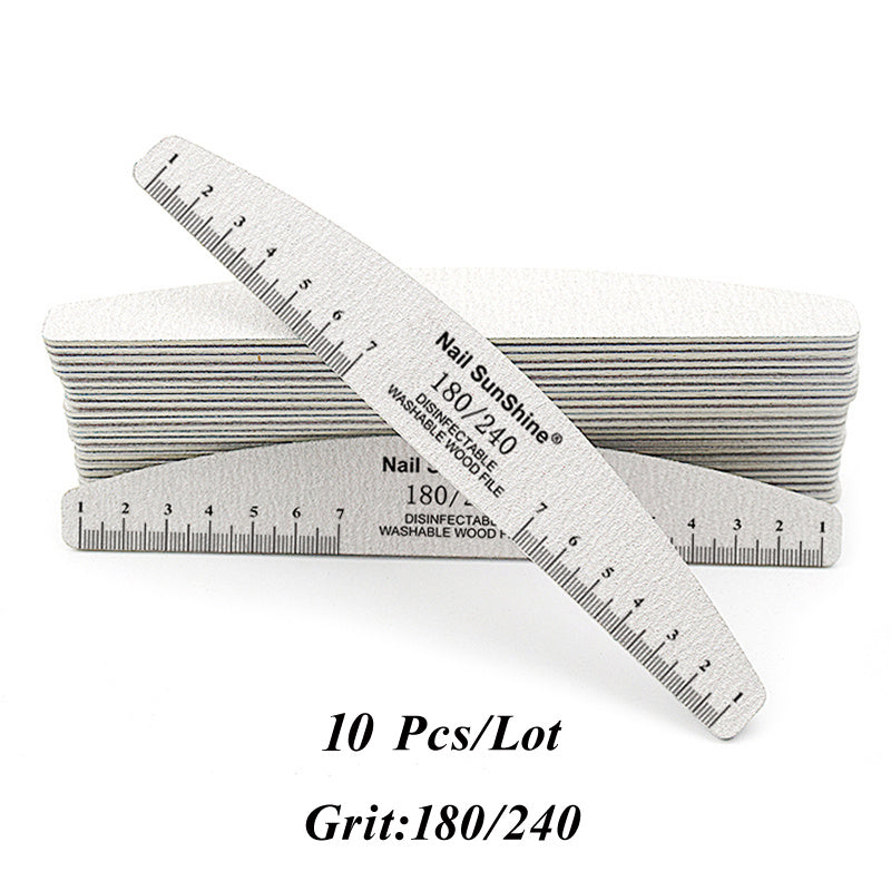 10-Pack Half-Moon Nail Files & Buffers – 80/100/150/180/240 Grit – Birch Wood Sandpaper for Manicure & Pedicure