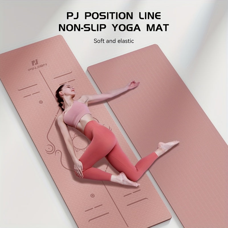 Non-Slip TPE Yoga Mat 0.6 cm (0.24 in) Thick with Carry Strap & Storage Bag – Gray for Yoga, Pilates & Gym