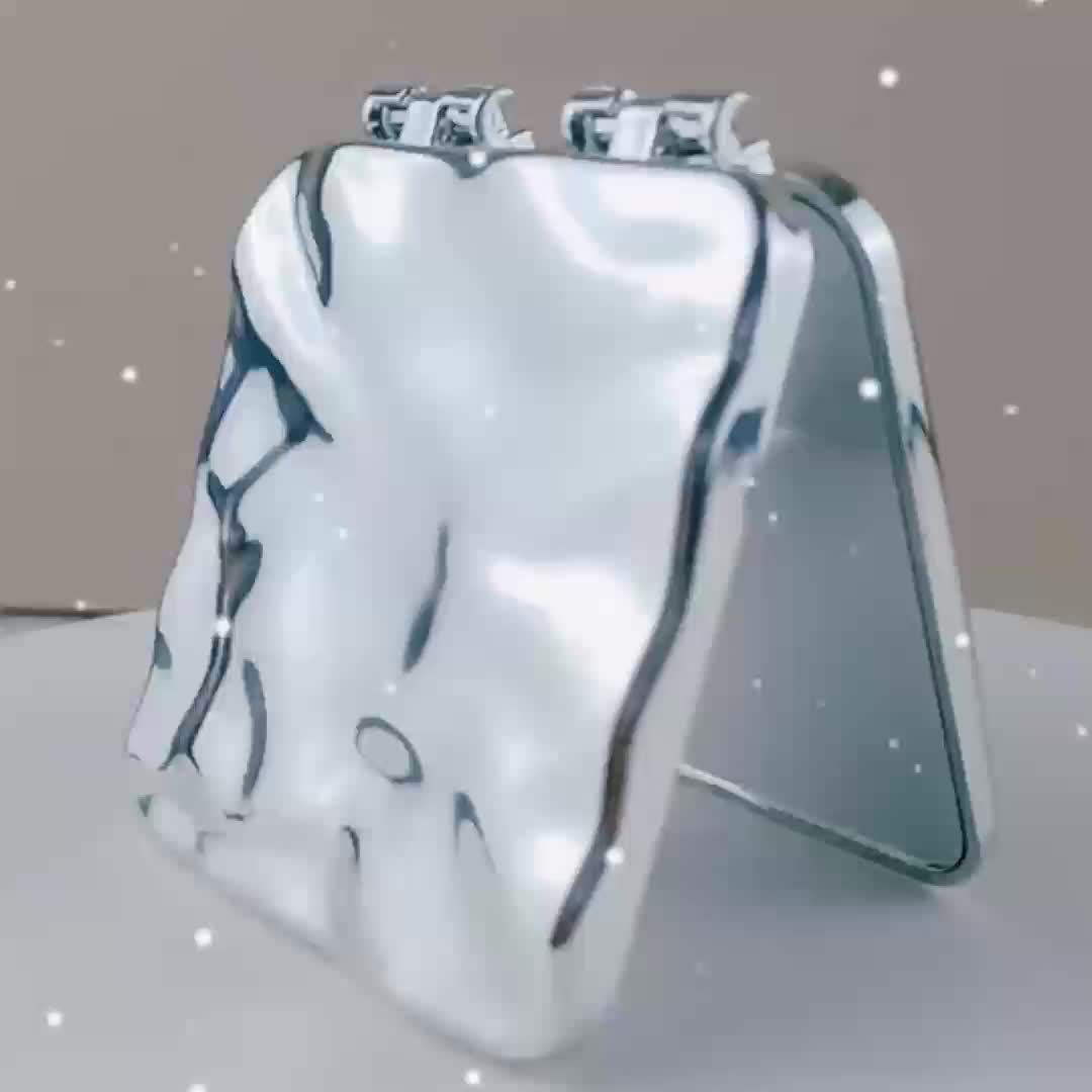 Wavy Silver Handheld Makeup Mirror - Compact Nautical Vanity Mirror for Travel & Gift