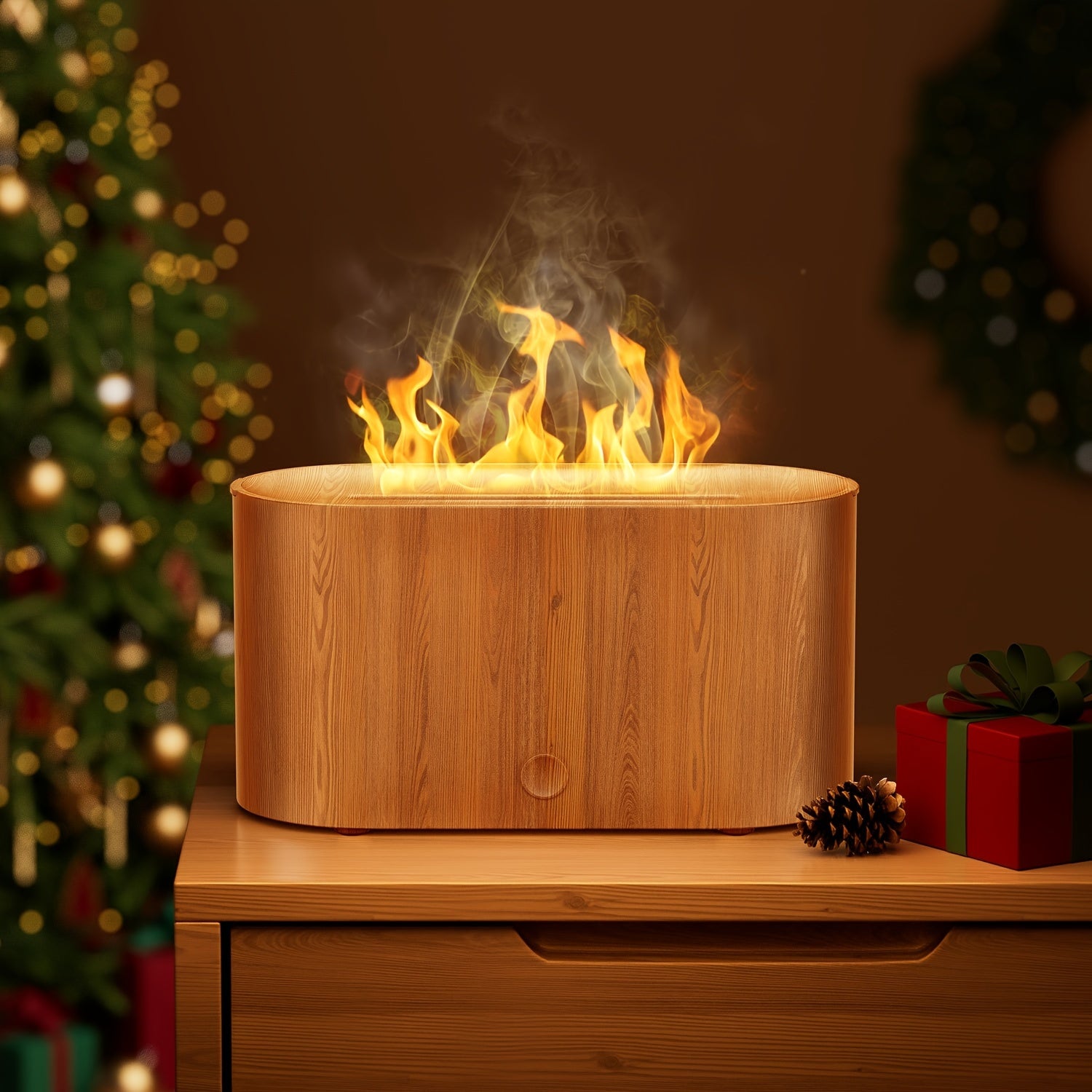 7-Color Simulated Flame Humidifier & Aromatherapy Diffuser — USB Dimmable Lamp for Bedroom & Home Decor, Gift