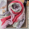 Gradient Blue Pleated Scarf - Lightweight Breathable Viscose Shawl Wrap, Boho Beach & Casual Long Scarf