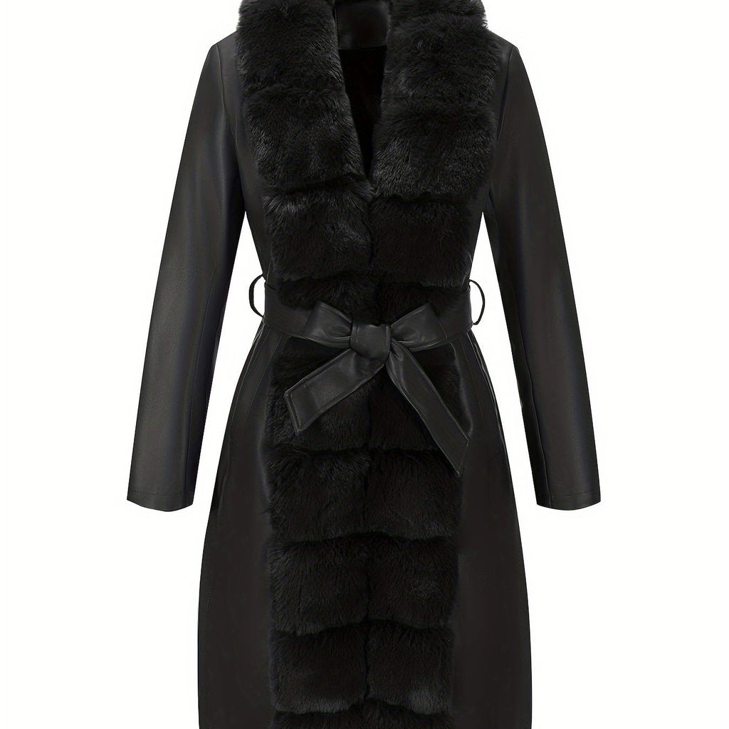 Women's Belted Faux Leather Jacket – Warm Fall/Winter Waist-Cinching Blazer Coat, Casual to Dressy Outerwear