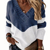 Plus Size Colorblock V-Neck Sweater - Stretch Knit Long Sleeve Pullover