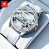 OLEVS Women's Luxury Automatic Skeleton Mechanical Watch – Stainless Steel Case, Faux Leather Strap, Luminescent Hands