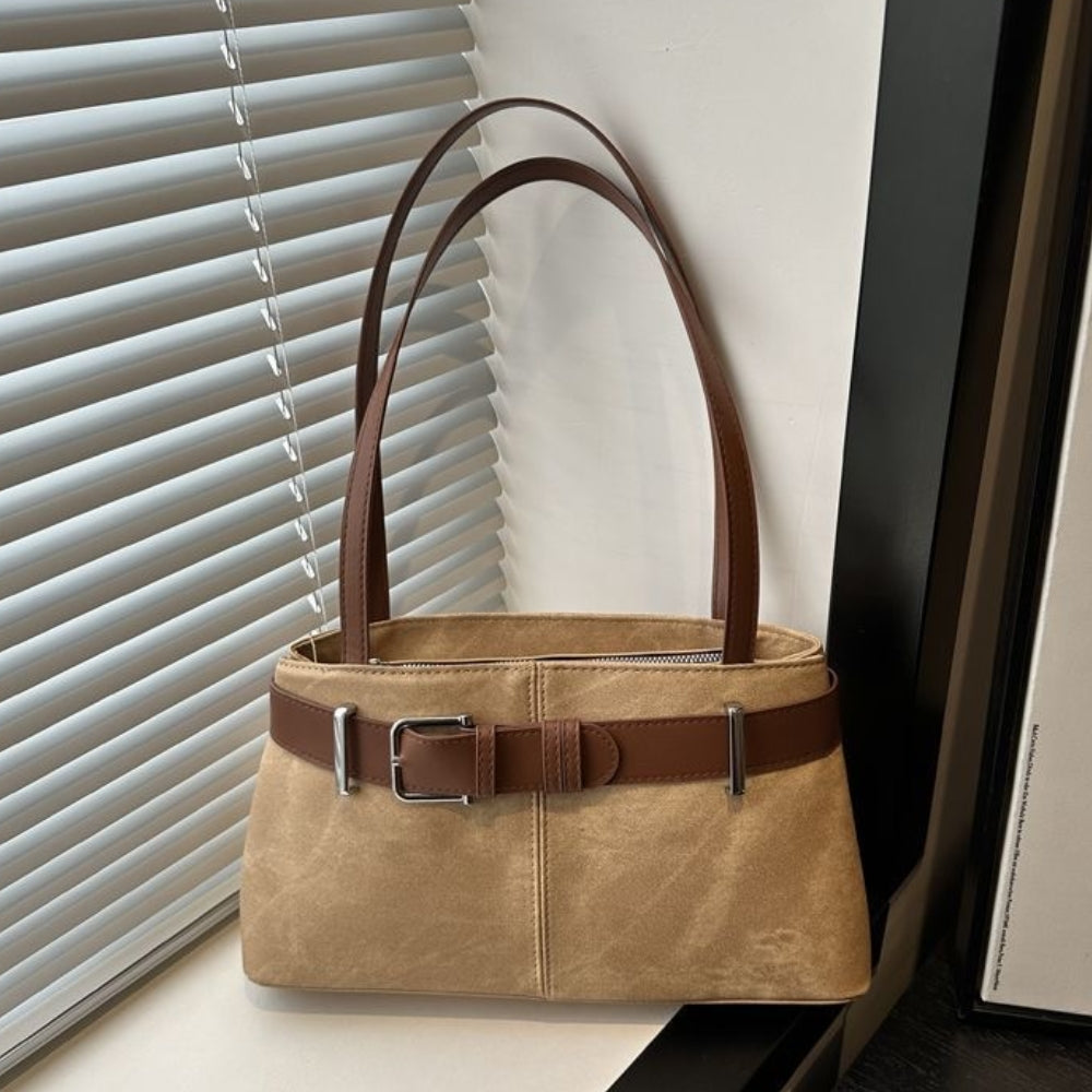 Women's Retro French Baguette Shoulder Bag – Large Capacity PU Leather Underarm Handbag with Gold Hardware, Zipper Closure (Black, Khaki)