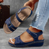 Women's Beige Wedge Sandals - Open Toe Platform Strappy Sandals with Adjustable Ankle Strap, Perforated Breathable Design
