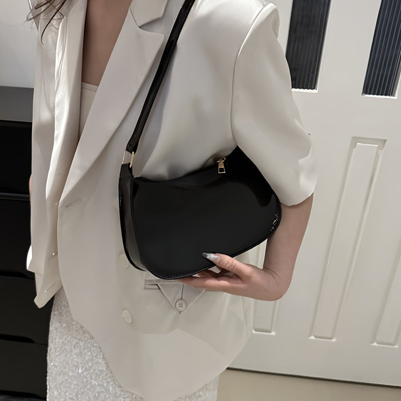Patent Faux Leather Baguette Bag – Retro Underarm Shoulder Handbag for Women