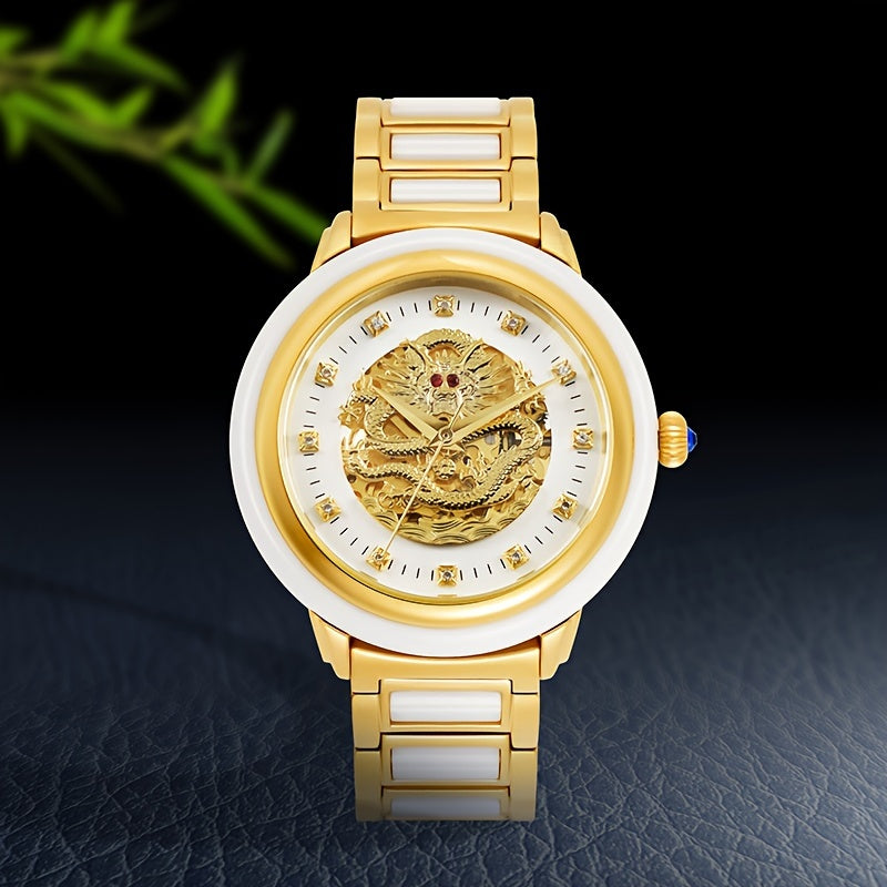 Elegant Women's Automatic Mechanical Watch with Stainless Steel Band, Phoenix Dial