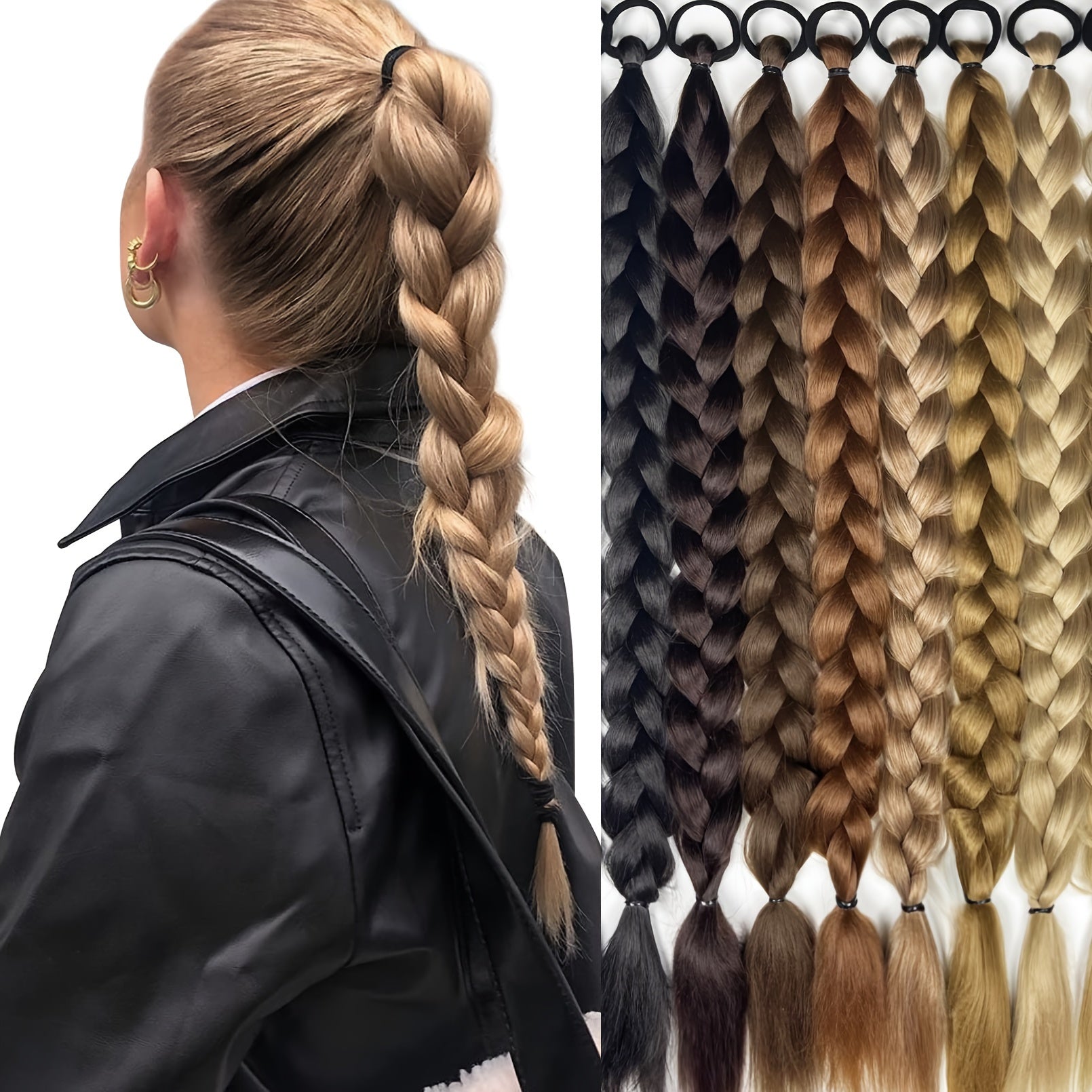 Long Braided Ponytail Extension with Elastic Tie - Heat-Resistant Synthetic Hair for Women, Wrap-Around Ponytail for Daily & Party