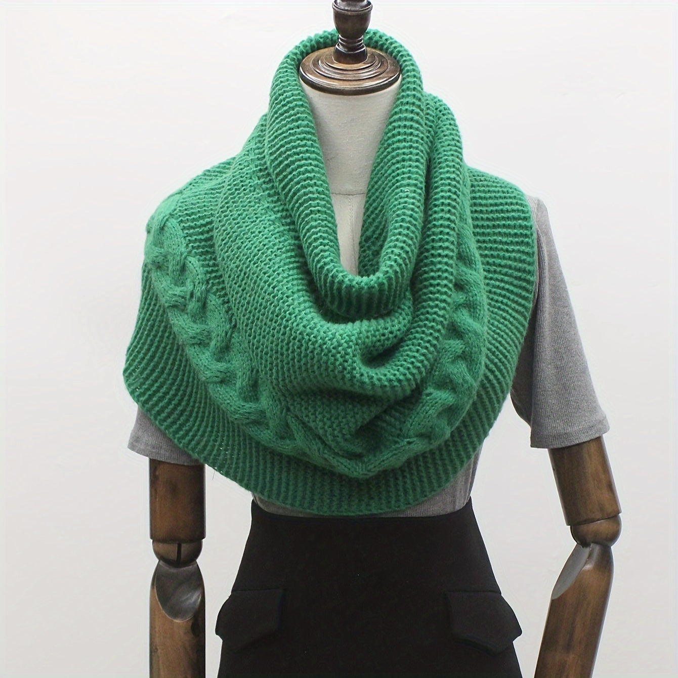 Women's Cable Knit Sweater Scarf – Soft Warm Winter Shawl Neck Wrap, Solid Colors (Green, Beige, Black, Red) — Hand Wash/Dry Clean
