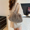 Fluffy Faux Rabbit Fur Shoulder Bag – Large-Capacity Top-Handle & Adjustable Crossbody Strap, Zipper Closure, Polyester Lining (Black, Pink, Khaki, Dark Brown)