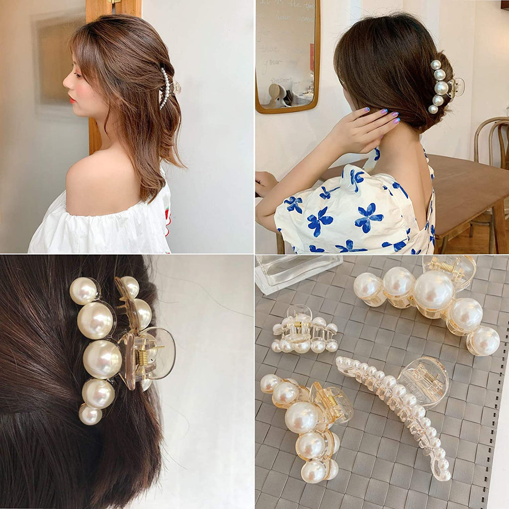 4-Pack Elegant Pearl Hair Clips for Women – Medium Strong-Grip Plastic Hairpins