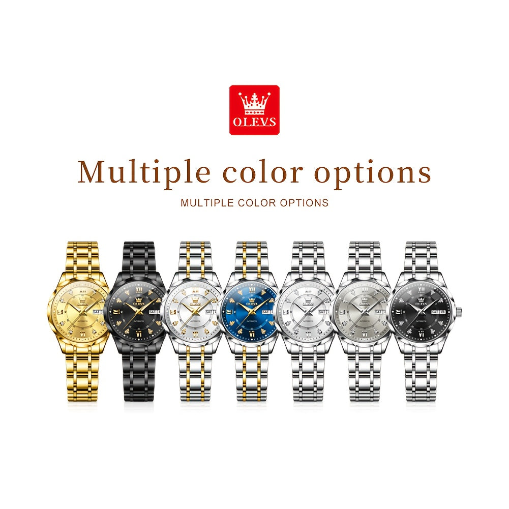 OLEVS Women's Automatic Mechanical Watch - Stainless Steel Dual Calendar Luminous Rectangular Case