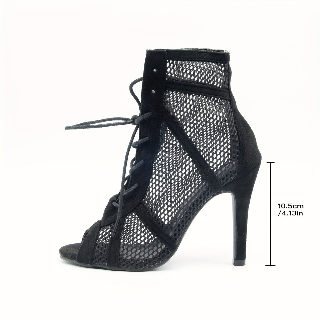 Women's Breathable Mesh Stiletto Heels Peep Toe D'Orsay Lace-Up Dress Pumps