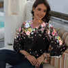 Elegant Floral Women's Short Sleeve Blouse - Black & White Dot Tunic with Collar, Machine Washable, Casual to Dressy