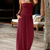 Women's Floral Bandeau Maxi Dress with Pockets – Sleeveless Side-Slit Rayon Blend Summer Dress