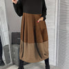 Plus Size A-Line Striped Long Sleeve Dress with Pockets – Brown & Black Crew Neck, Fitted Waist, Machine Washable Fall/Winter Office Semi-Formal