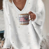 Plus Size V-Neck Sweater – Yellow Geometric Knit with Pearl Buttons & Fleece-Lined Cuffs, Asymmetrical Hem
