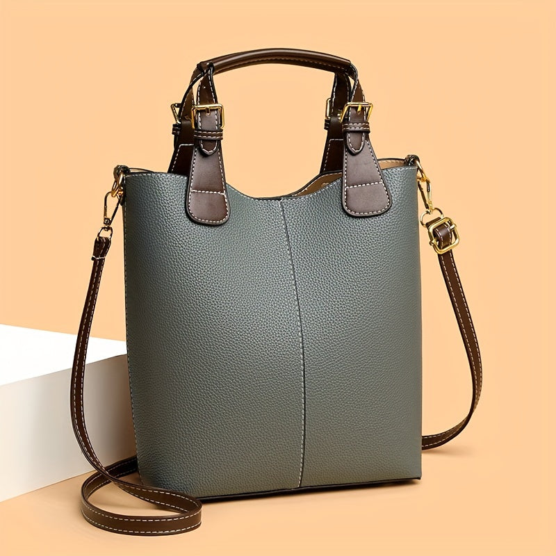 Elegant Women's Mini Bucket Bag – Lightweight PU Leather Handbag with Removable Strap, Zipper Closure & Painted Edge Detail