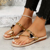 Women's Summer Slide Sandals with Heart Accent – Slip-On Flat Rubber Sole, Faux Cover Straps, Toe-Loop Design
