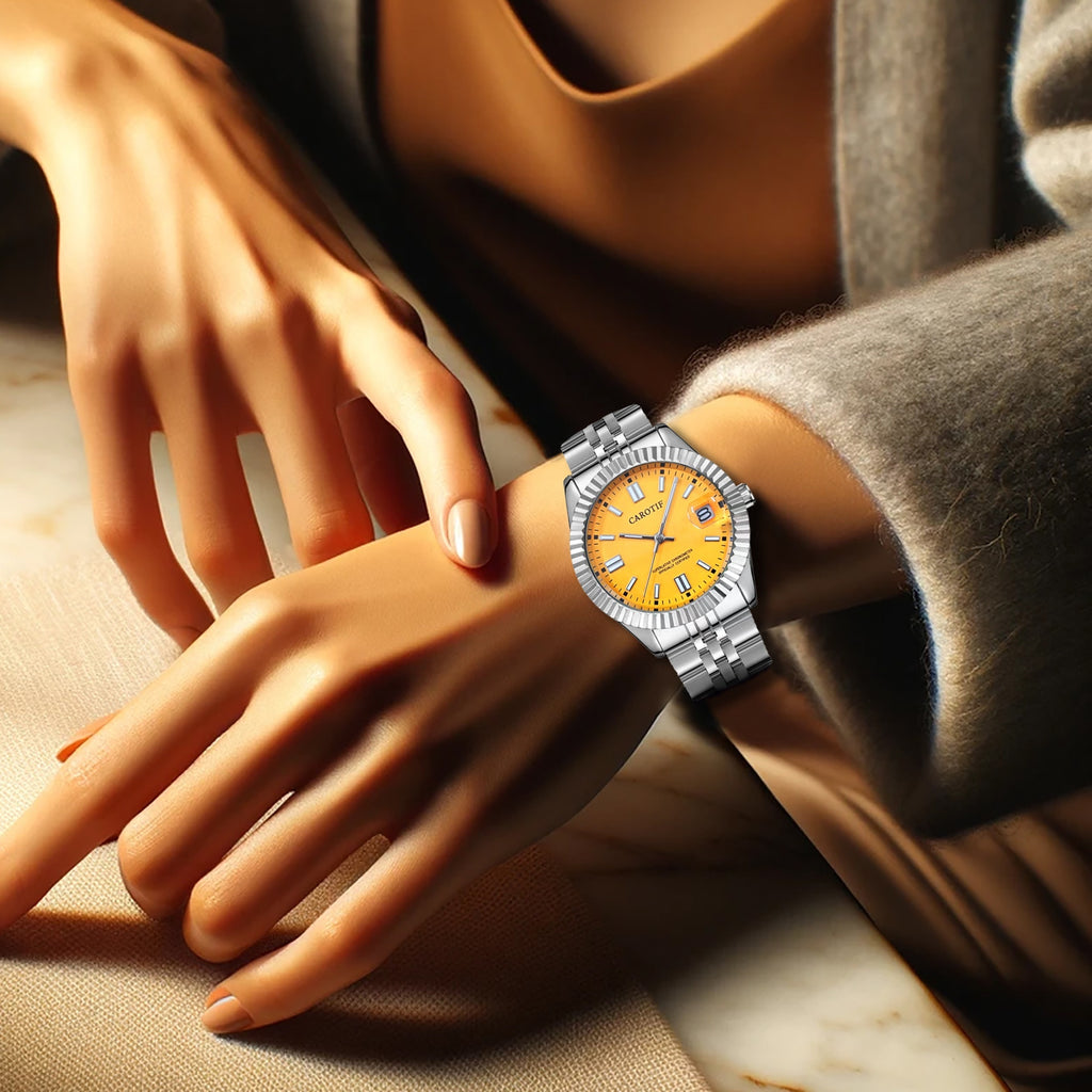 Women's Silver-Tone Automatic Mechanical Watch with Luminous Hands - Elegant Alloy Bracelet