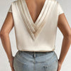 Women's V-Neck Loose Blouse — Elegant Short Sleeve Solid Top for Spring & Summer