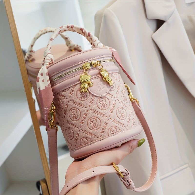 Mini Cylinder Bucket Bag - Retro Animal Print Faux Leather Crossbody Handbag for Women