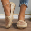 Plus-Size Women's Rhinestone Floral Slip-On Flats — Breathable PU Upper, Round Toe, Comfortable TPR Sole, All-Season