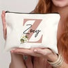 Customizable Floral Makeup Bag - Foldable Polyester Cosmetic Pouch for Travel, Zippered Toiletry Organizer, Machine Washable, Ideal Bachelorette Gift