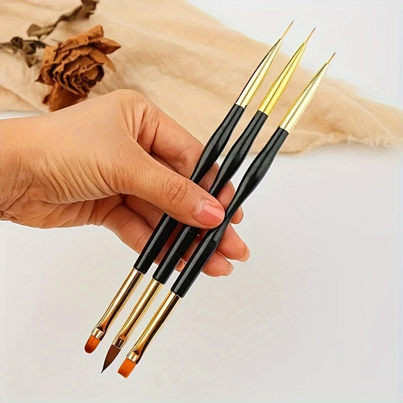 3-Piece Double-Ended Nail Art Brush Set – Precision Liner & Detail Painting Pens for Acrylic Nails