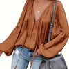 Women's Red V-Neck Long Sleeve Blouse — Elegant Office & Party Top, Machine Washable