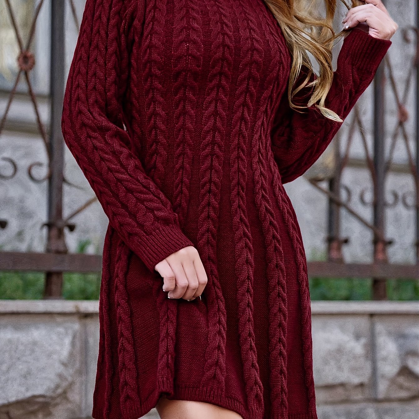 Women's Knit Sweater Dress – Long Sleeve Crew Neck, Solid Color Fall/Winter Casual to Formal