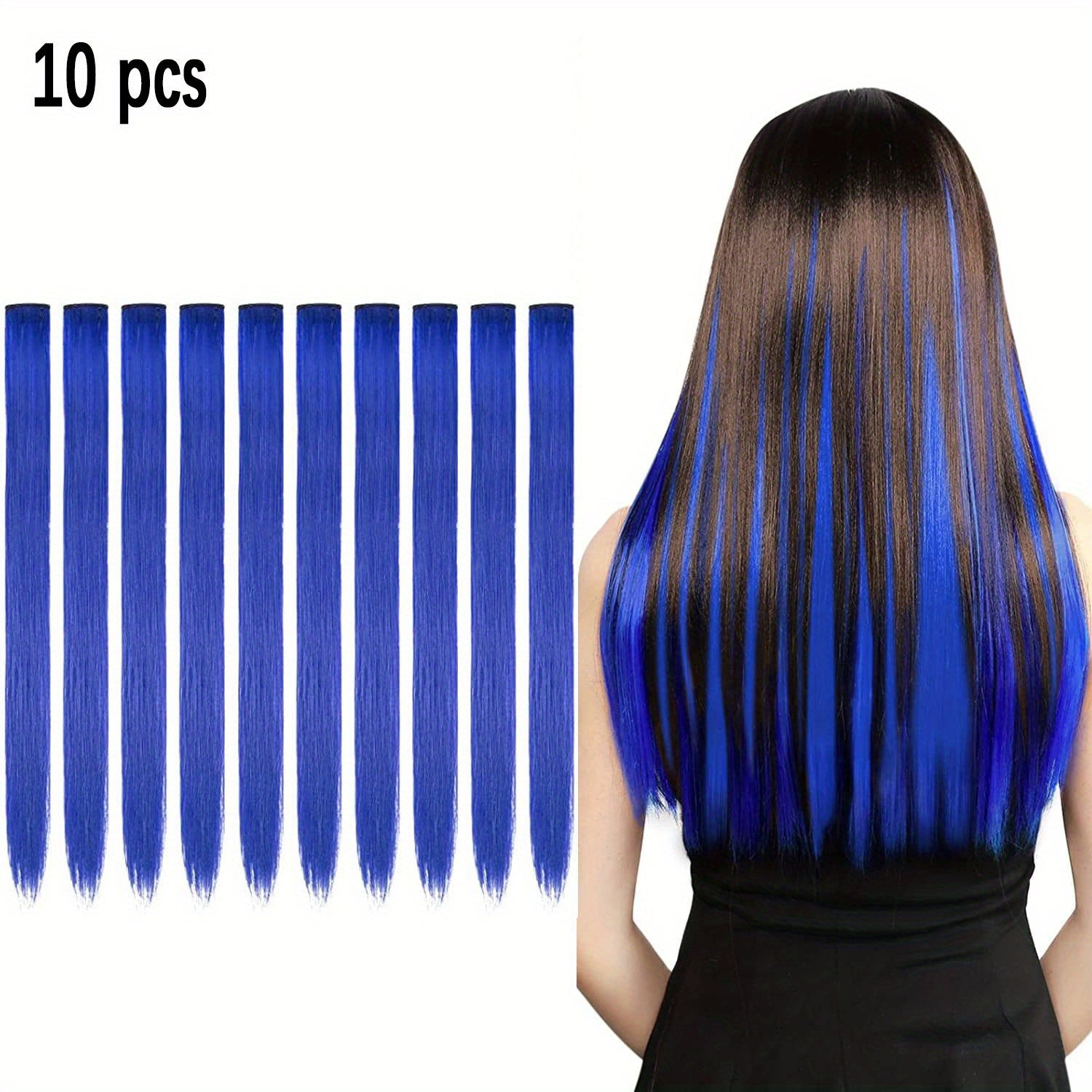 10-Pack 18-Inch (45 cm) Clip-In Hair Extensions — Straight Multicolor Highlights, Heat-Resistant Synthetic Clip-On Strands