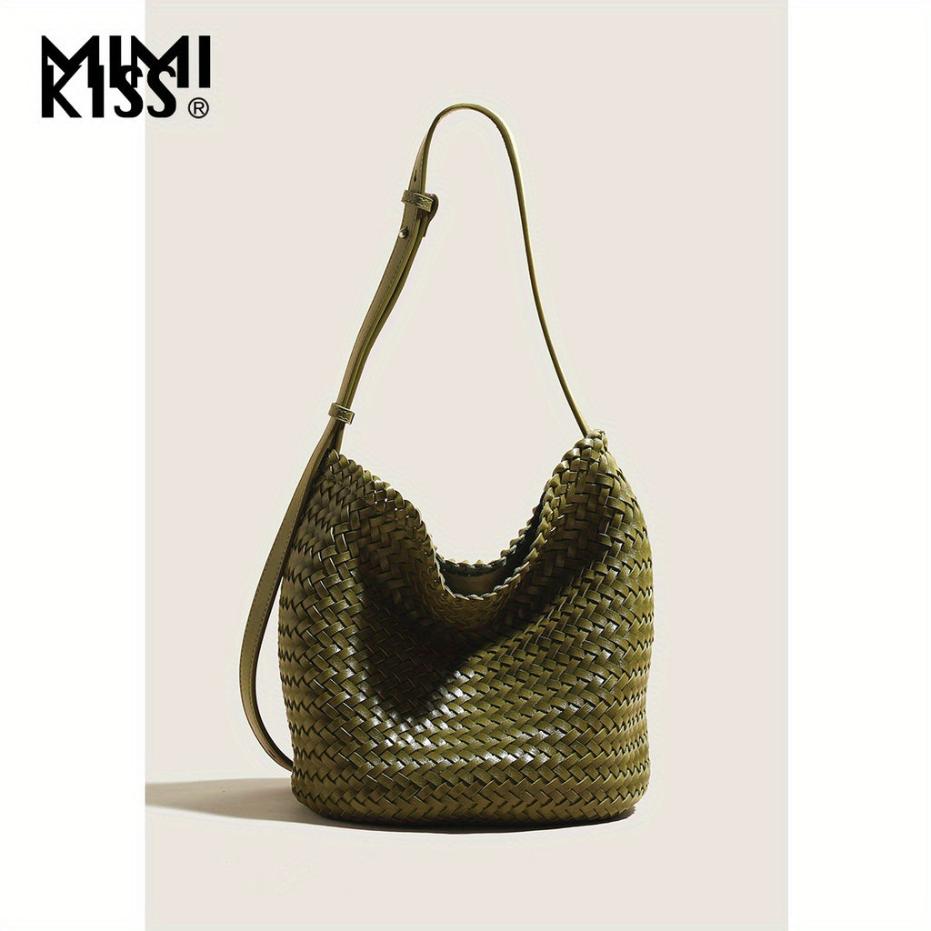 Handmade Woven Bucket Bag for Women - Large Capacity Single-Shoulder Crossbody Tote