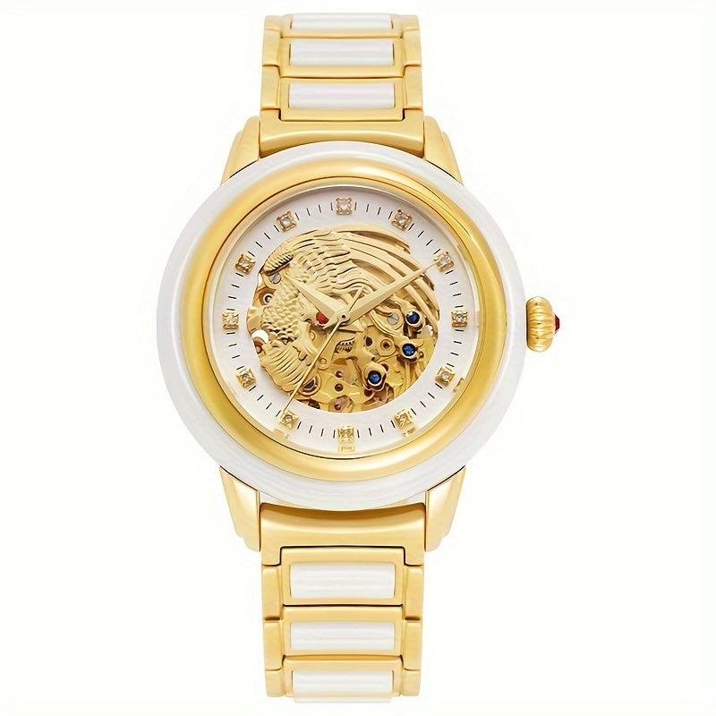 Elegant Women's Automatic Mechanical Watch with Stainless Steel Band, Phoenix Dial