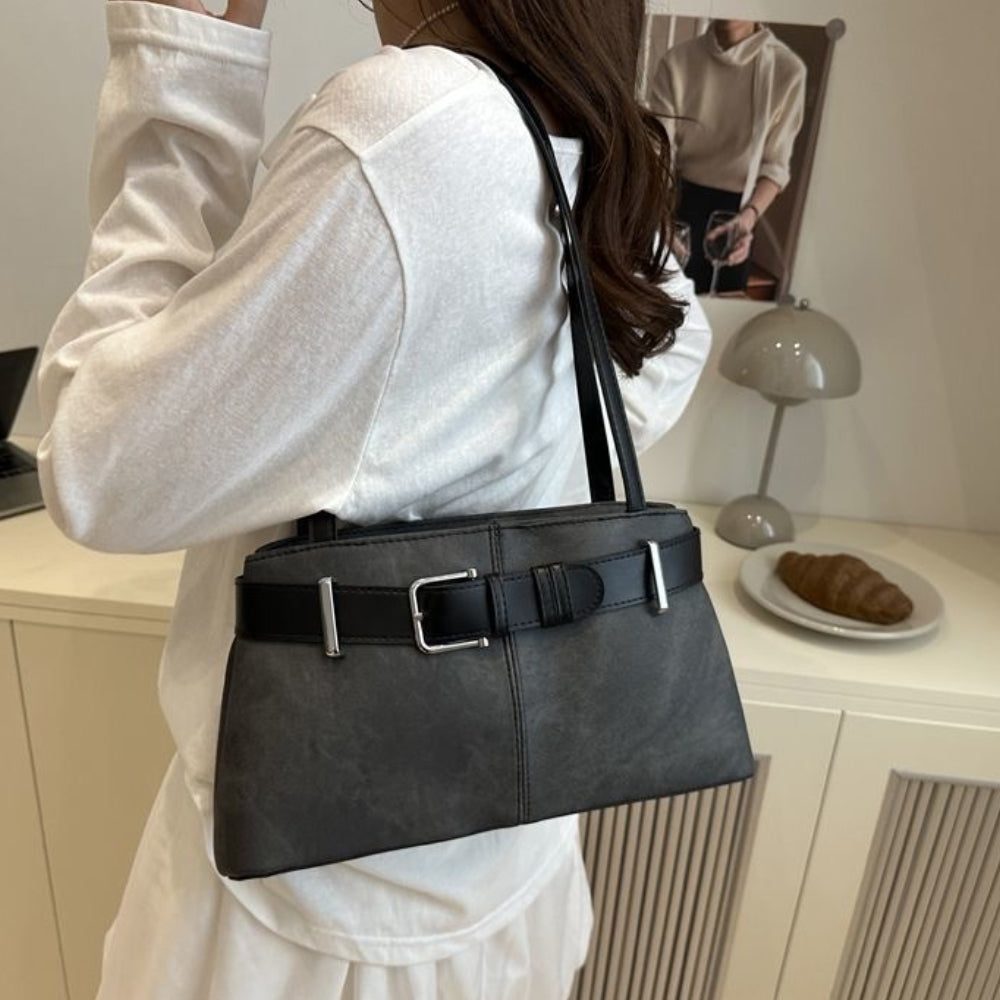 Women's Retro French Baguette Shoulder Bag – Large Capacity PU Leather Underarm Handbag with Gold Hardware, Zipper Closure (Black, Khaki)