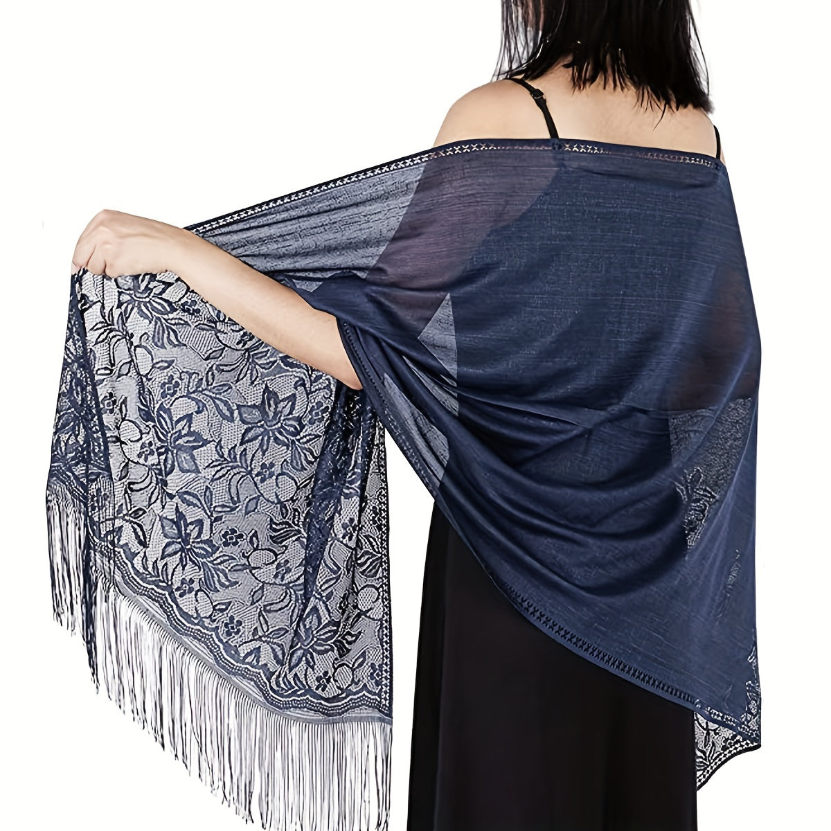 Lace Bridal Shawl – Embroidered Wedding Scarf with Tassels, Windproof Head Wrap & Church Veil