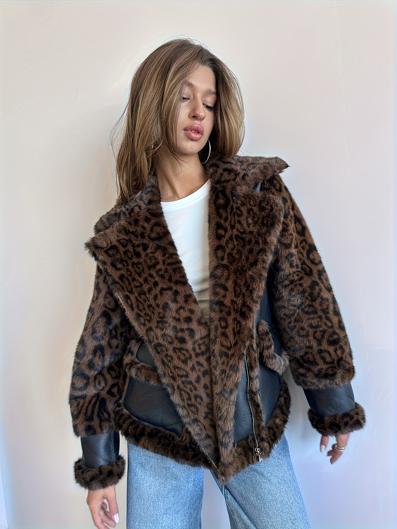 Women's Black Faux Fur Motorcycle Jacket - Zipper Front, Button Cuffs, Casual Fall & Winter Coat