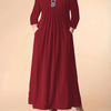 Plus Size Long Sleeve Maxi Dress with Pockets - Vibrant Orange Crew Neck Fit & Flare, Medium Stretch