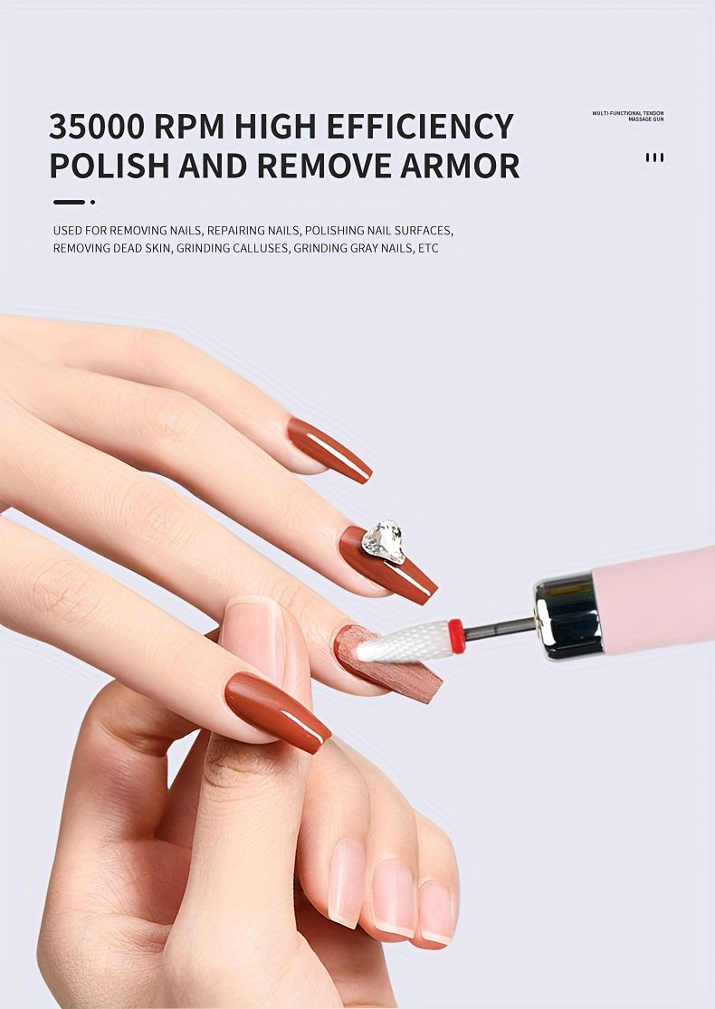 Cordless Electric Nail Drill Kit with Drill Bits & Sanding Bands, Rechargeable USB Manicure & Pedicure File for Acrylic Gel Nails (Bright Pink)