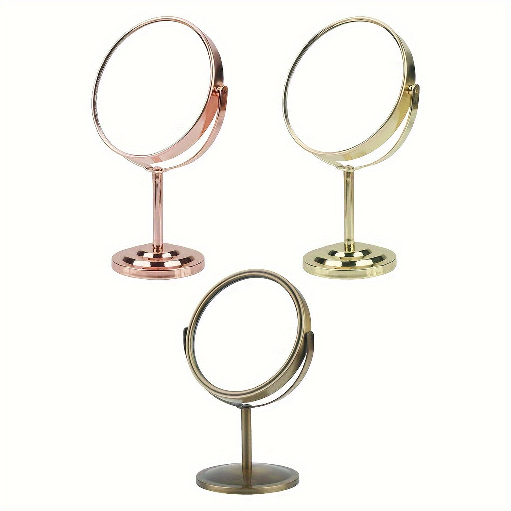 RANCAI 360° Stainless Steel Double-Sided Makeup Mirror – Polished Coastal Tabletop, HD Oil-Free Surface, Non-Electric, Anti-Skid Base