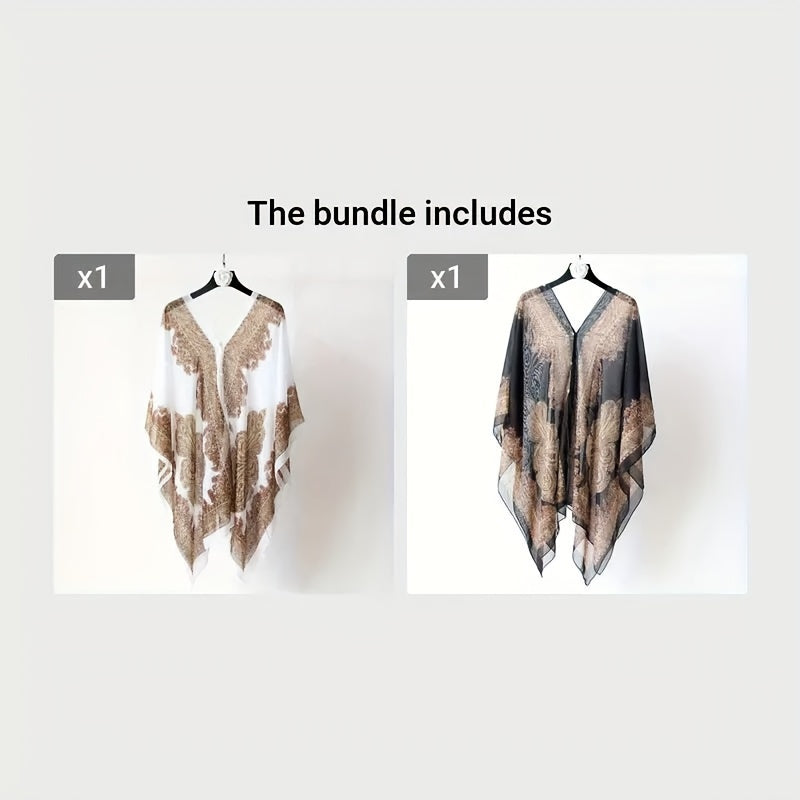 Plus Size Bohemian Floral Chiffon Shawl Scarf – Lightweight Wrinkle-Resistant Beach Cover-Up Wrap for Women