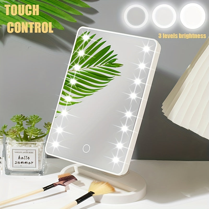 Portable Touchscreen LED Makeup Mirror — USB Powered, 3 Brightness Levels, Adjustable Desktop Vanity — Perfect Mother's Day Gift