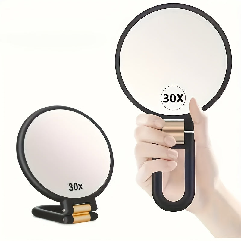 30X/1X Dual-Sided Magnifying Makeup Mirror, 360° Adjustable Stand, Portable Travel Mirror, Green Frame White Oval