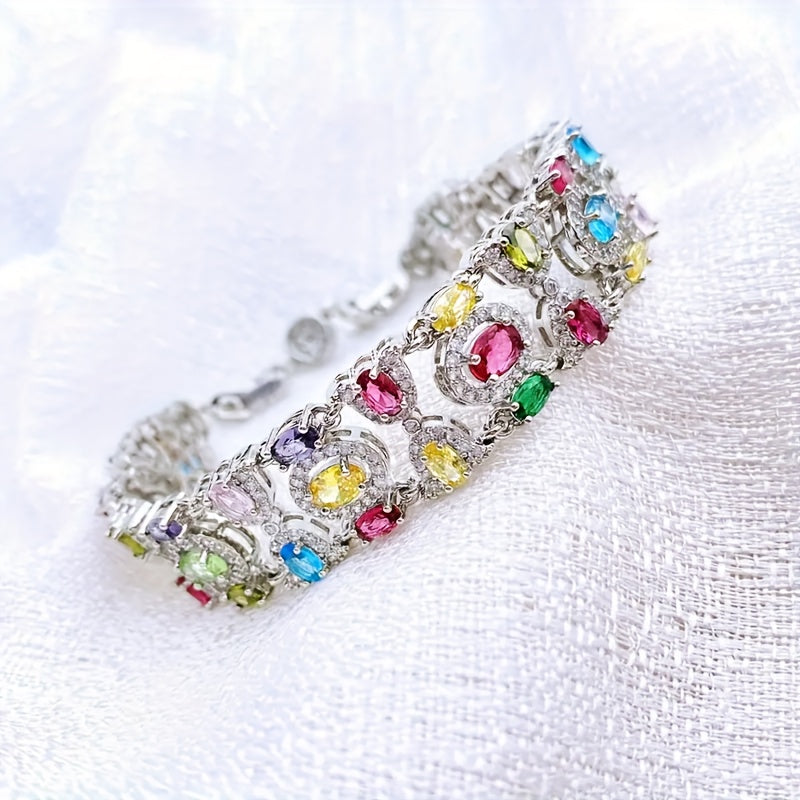 Bohemian Colorful Cubic Zirconia Bracelet & Pendant Set – Vintage Boho Women's Jewelry Gift for Weddings, Holidays, Valentine's & Mother's Day